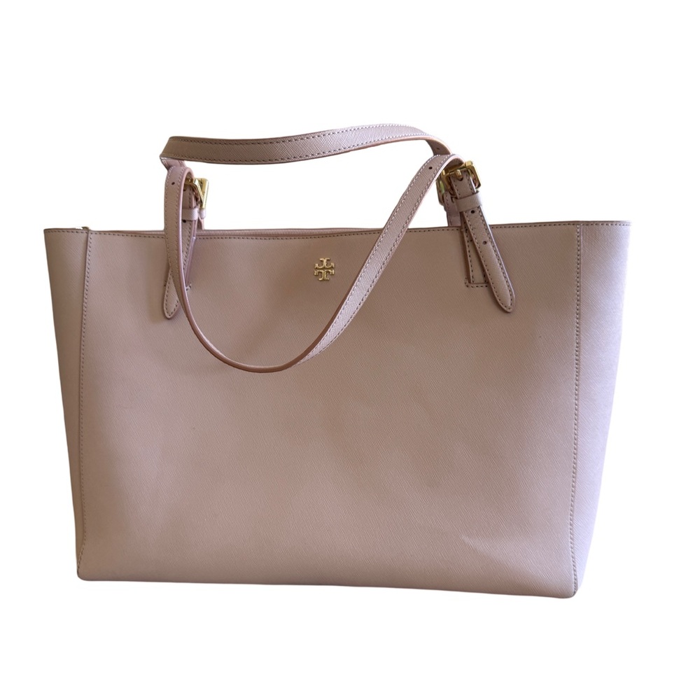 Tory Burch Blush Leather Tote with Gold Emblem